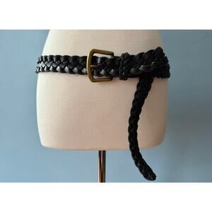 JCREW Black Braided Woven Leather Belt w/Extra Long Strap Womens sz XS/S